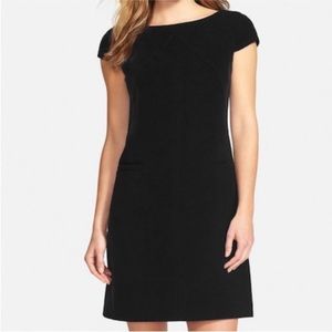 Eliza J Cap Sleeve Shift Little Black Dress Cocktail Formal Pockets Size 2